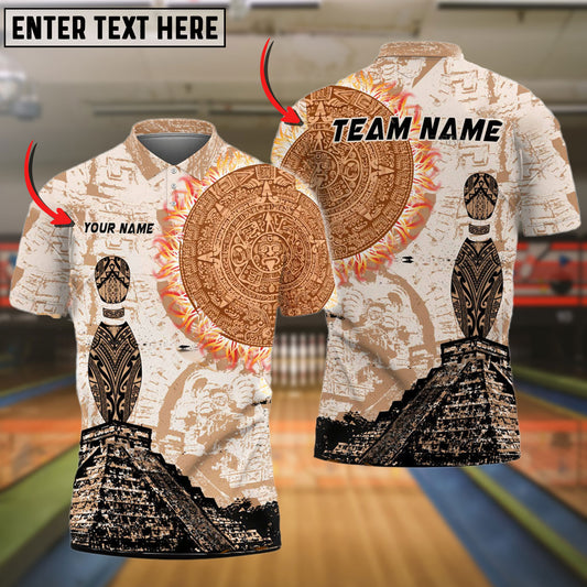 BlueJose Bowling And Pins Aztec Sun Customized Name 3D Shirt ( 6 Colors)