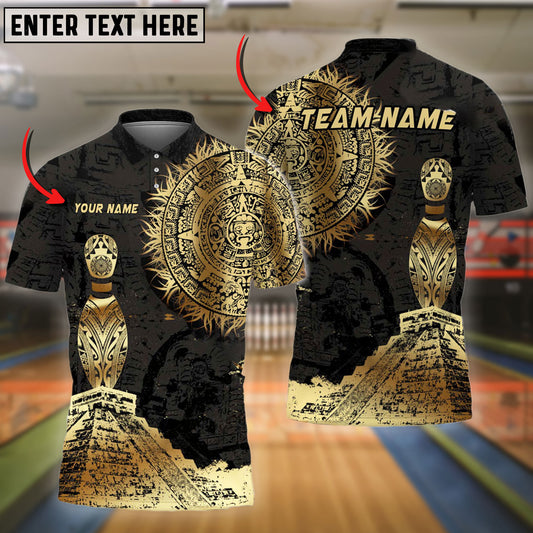 BlueJose Bowling And Pins Aztec Sun Customized Name 3D Shirt ( 6 Colors)