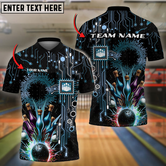 BlueJose Bowling And Pins Electric Pattern Customized Name 3D Shirt ( 6 Colors)