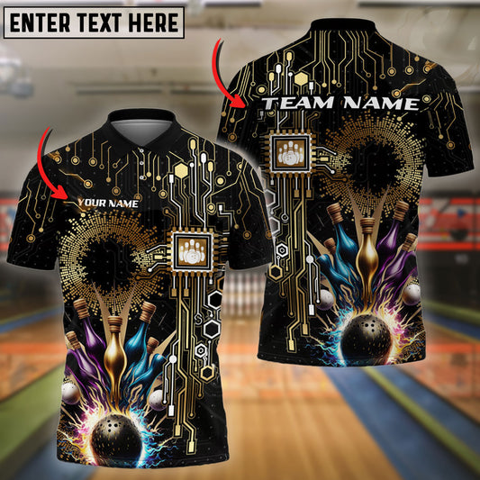 BlueJoses Bowling And Pins Electric Pattern Customized Name 3D Shirt ( 6 Colors)