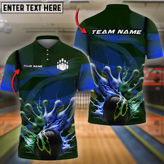 BlueJoses Bowling And Pins Curved Net Customized Name 3D Shirt ( 6 Colors)