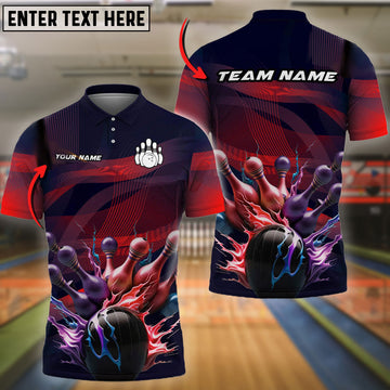 BlueJoses Bowling And Pins Curved Net Customized Name 3D Shirt ( 6 Colors)