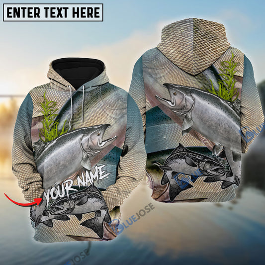 BlueJose Chinook Salmon King Salmon Fishing Scales Custom Name Fishing Shirt