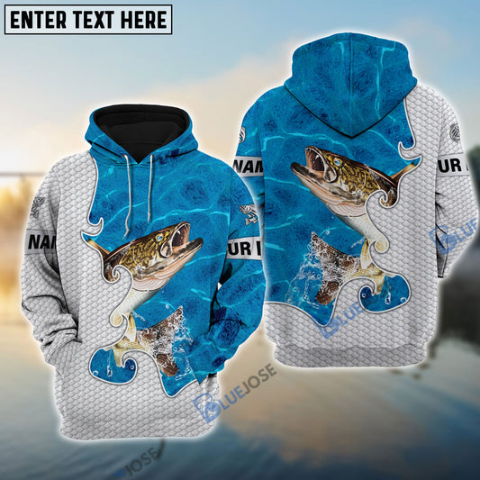 BlueJose Customize Name Walleye Fishing Blue Water 3D Hoodie