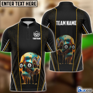 BlueJose Billiard Golden Skull Customized Name 3D Shirt