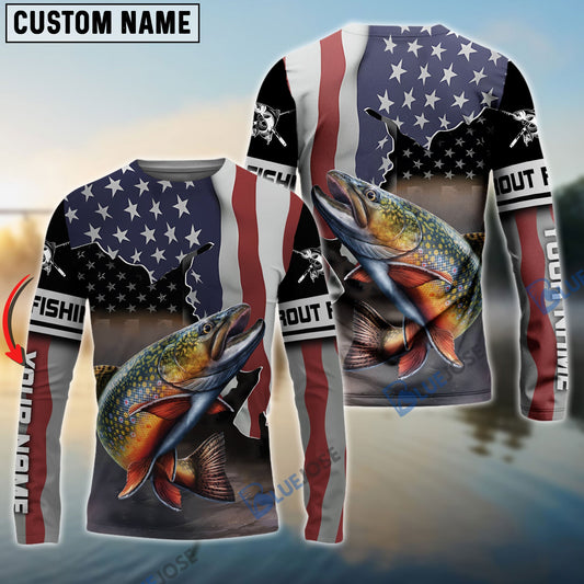 Bluejose Trout Fishing American Flag Fishing Long Sleeves