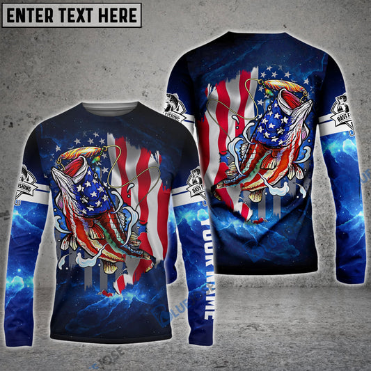 Bluejose Bass Fishing 3D American Flag Patriotic Customize Name All Over Print Shirt