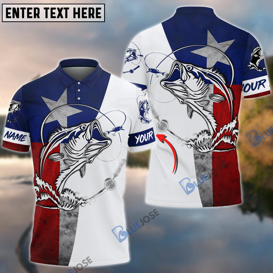 Bluejose Texas Bass Fishing Texas Flag Custom Long Sleeve Fishing Shirts