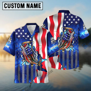 Bluejose Bass Fishing American Flag Patriotic Custom Name 3D Shirt