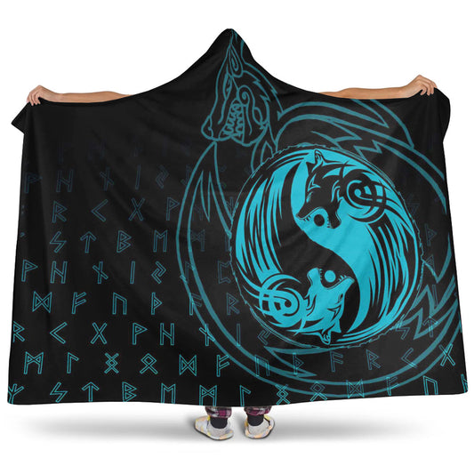 VikingStyle Hooded Blanket - Skoll and Hati Cyan Hooded Blanket A94