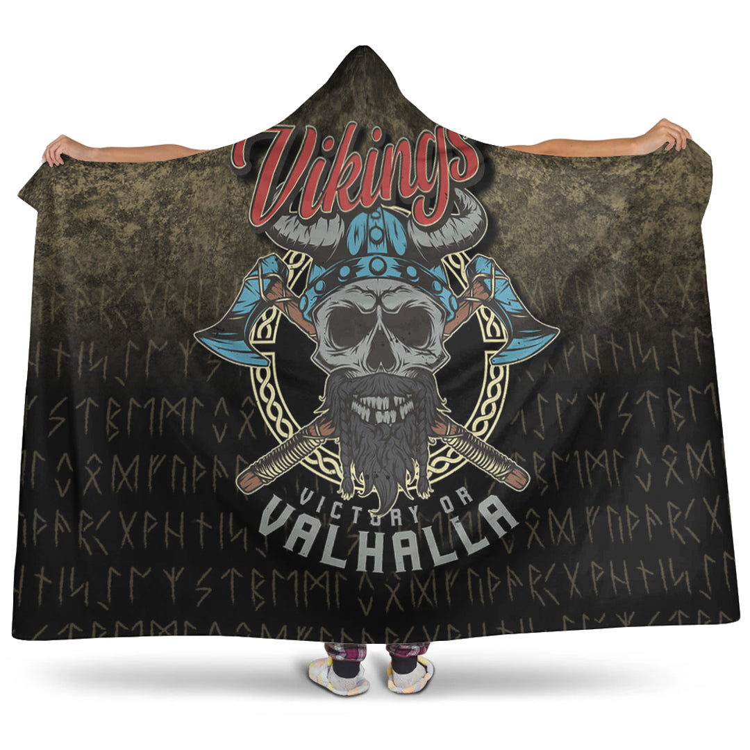 VikingStyle Hooded Blanket - Vikings-Victory-or-Valhalla-Skull-With-Crossed- Axe Hooded Blanket A7