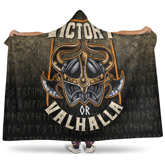 VikingStyle Hooded Blanket -Viking-Mythology-Victory-Or-Valhalla-Norse Hooded Blanket A7