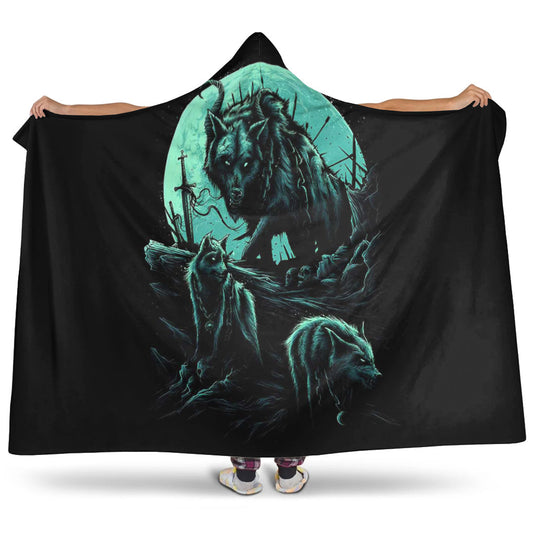 VikingStyle Hooded Blanket - Fenrir Wolf and Moon Hooded Blanket A35