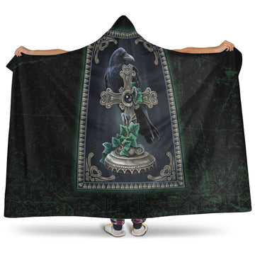 VikingStyle Hooded Blanket - Viking Raven Celtic and Cross Green Style Hooded Blanket A35