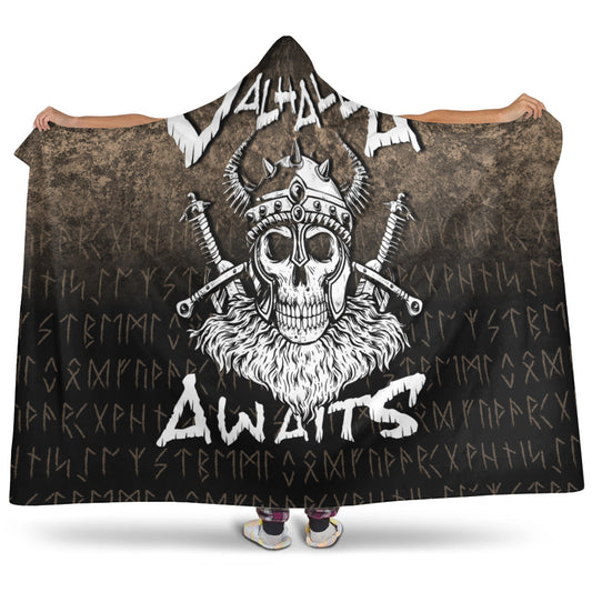 VikingStyle Hooded Blanket - Valhalla Awaits Viking Skull Warrior Axe Hooded Blanket A7