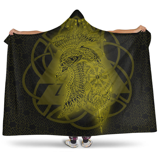 VikingStyle Hooded Blanket - Valknut Raven Gold Viking Homeset Hooded Blanket A95