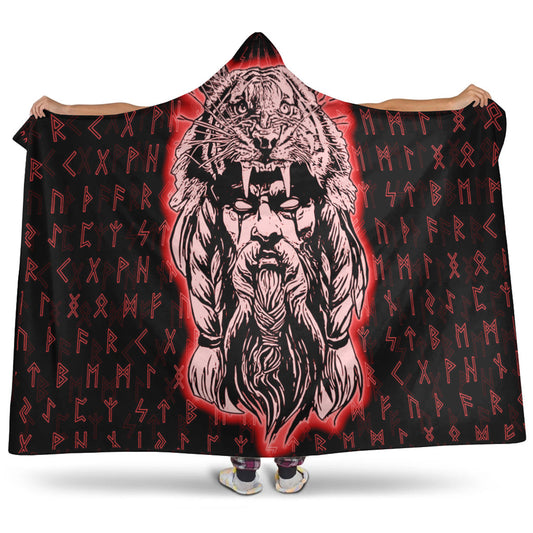 VikingStyle Hooded Blanket -Wolf Odin Viking Set Red Hooded Blanket A95