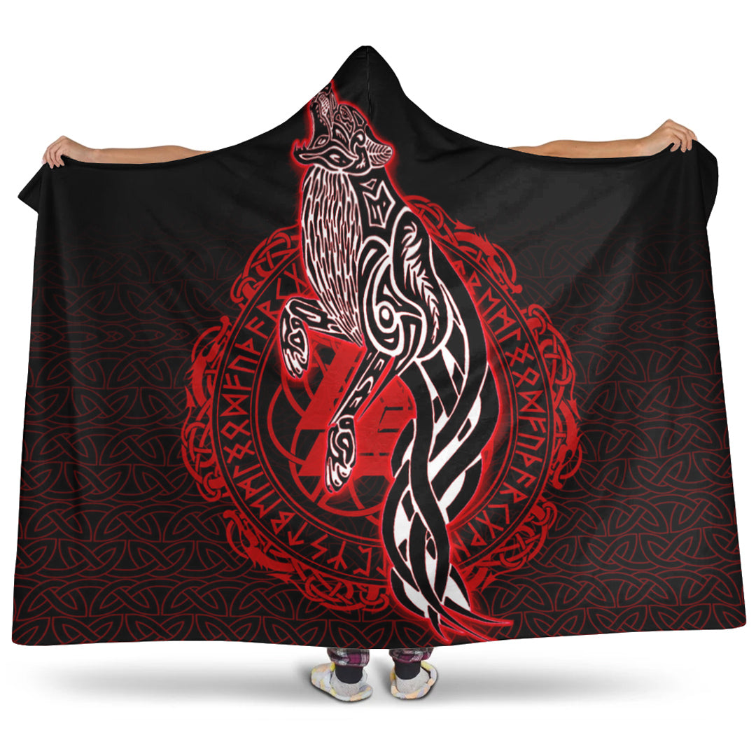 VikingStyle Hooded Blanket -Wolf Viking Red Hooded Blanket A95