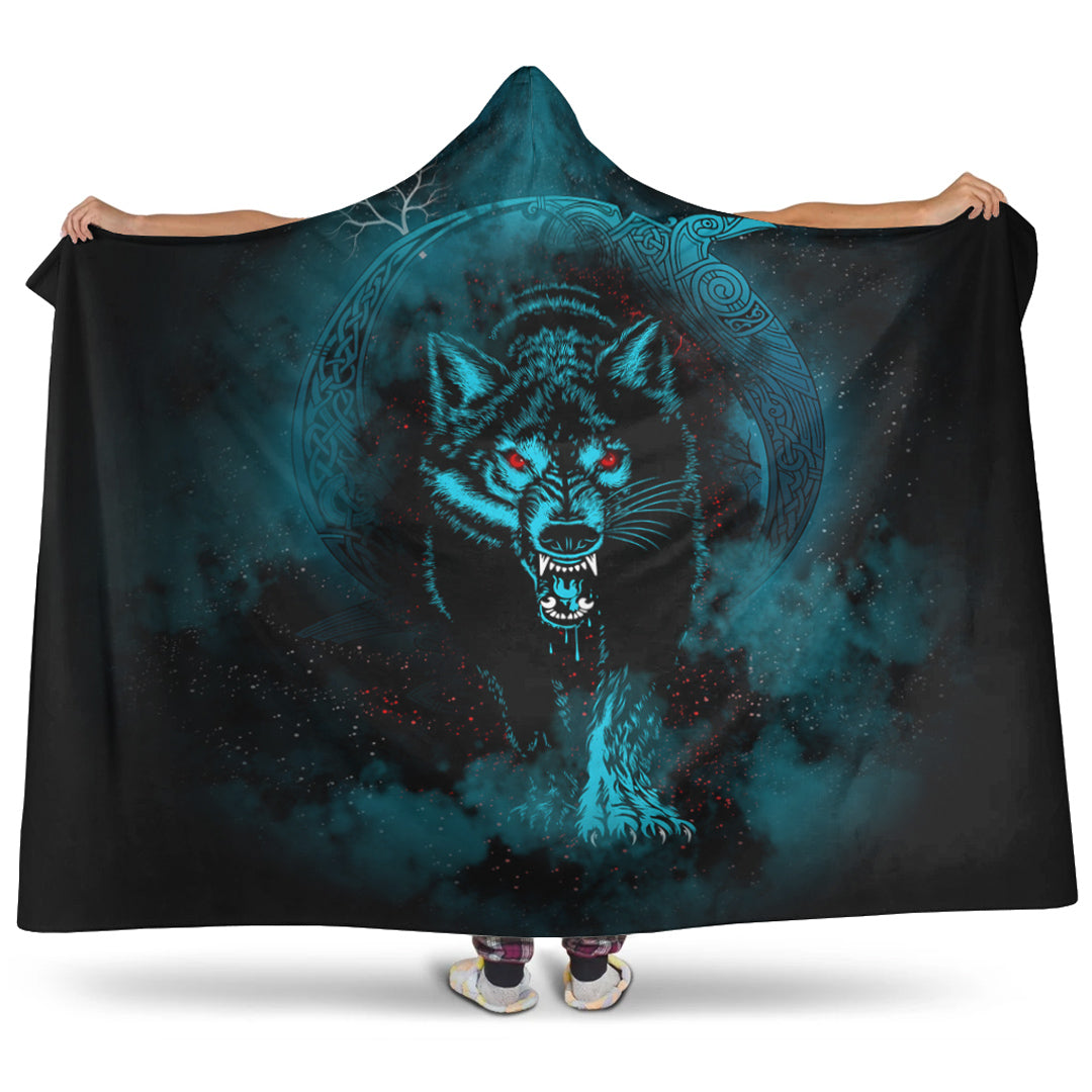 VikingStyle Hooded Blanket - Moon Wolf Tattoo Hooded Blanket A31