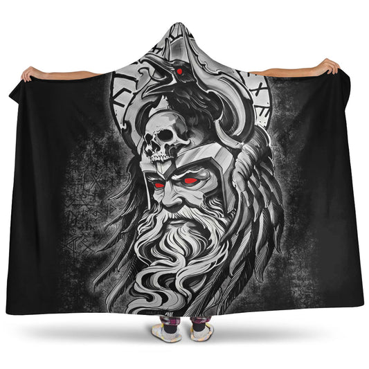 VikingStyle Hooded Blanket - Raven Of Odin Viking Skull Viking Hooded Blanket A95