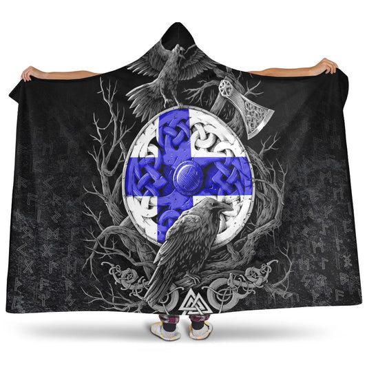 VikingStyle Hooded Blanket - Finland Raven Odin Viking Country Hooded Blanket A95