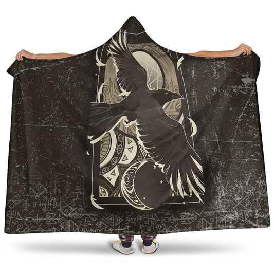 VikingStyle Hooded Blanket - Viking Raven Celtic Sun and Moon Hooded Blanket A35