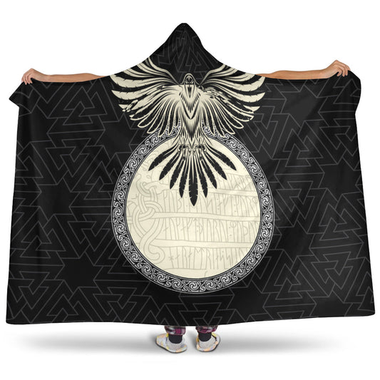 VikingStyle Hooded Blanket - Viking Raven Gold Hooded Blanket A95