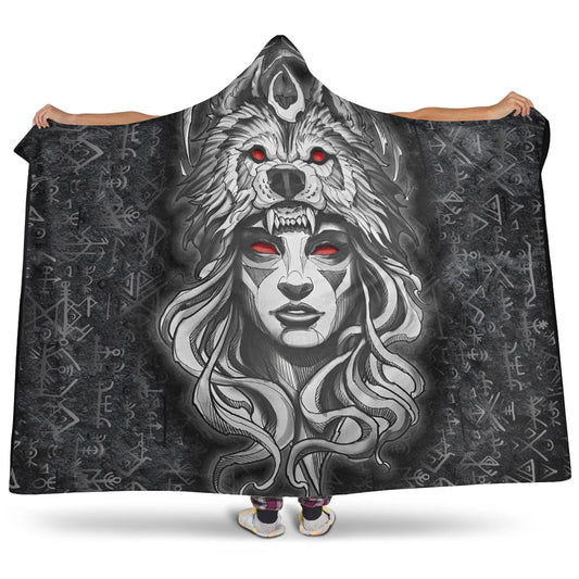 VikingStyle Hooded Blanket - Valkyries And Bear Raven Turquoise Maiden Hooded Blanket A95