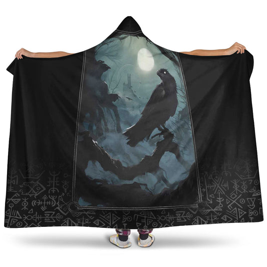 VikingStyle Hooded Blanket - Raven and Viking Gothic Style Hooded Blanket A35