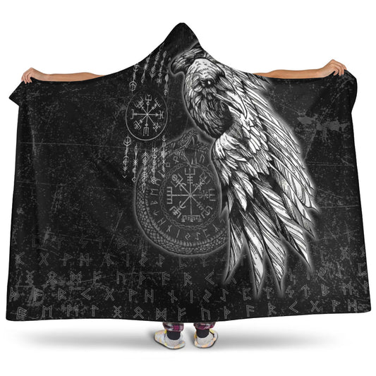 VikingStyle Hooded Blanket - Raven and Ourobos and Runes Hooded Blanket A35