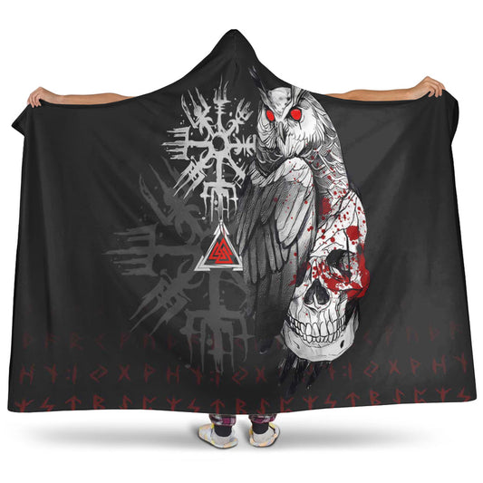 VikingStyle Hooded Blanket - Viking Owl Skull Blood Style Hooded Blanket A94