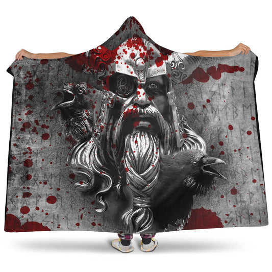 VikingStyle Hooded Blanket - Raven Viking Odin Blood Hooded Blanket A95