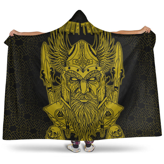 VikingStyle Hooded Blanket -Odin And Raven Gold Text Viking Homeset Hooded Blanket A95