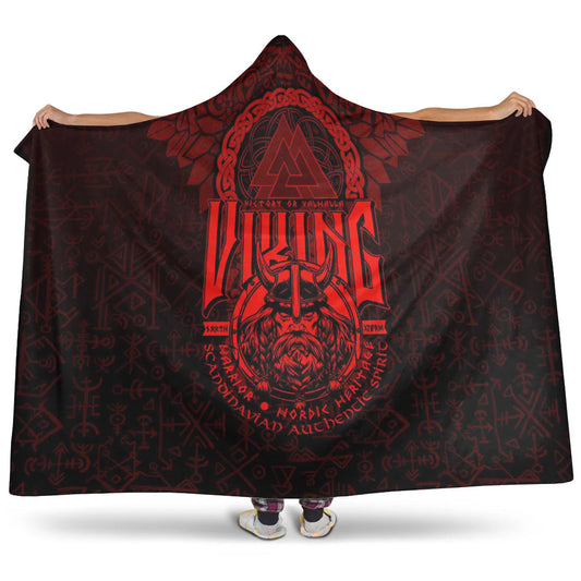 VikingStyle Hooded Blanket -Viking Warriors Valknut Red Hooded Blanket A94