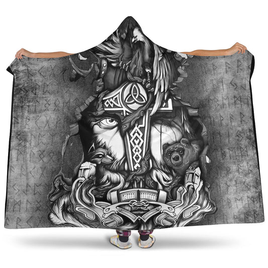VikingStyle Hooded Blanket - Viking Odin Wolf Bear Raven Hooded Blanket A95