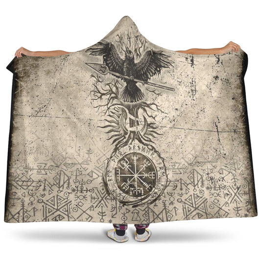 VikingStyle Hooded Blanket - Viking Raven Carry Spear of Odin Vintage Hooded Blanket A35