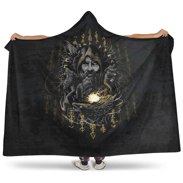 VikingStyle Hooded Blanket - Odin Geri and Freki Rune Style Hooded Blanket A35