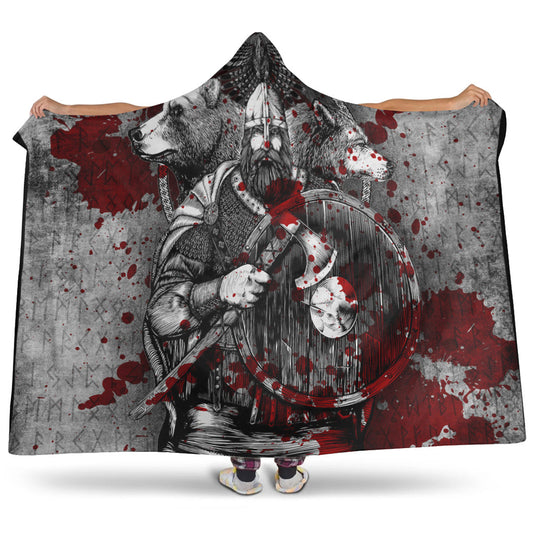 VikingStyle Hooded Blanket - Viking Odin Bear Raven Wolf Blood Hooded Blanket A95
