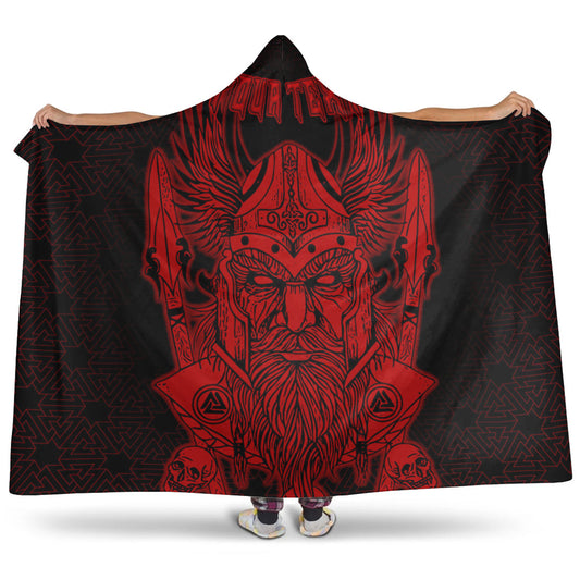 VikingStyle Hooded Blanket -Odin And Raven Red Text Viking Homeset Hooded Blanket A95