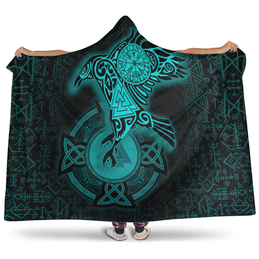 VikingStyle Hooded Blanket -Celtic Raven Turquoise Viking Homeset Hooded Blanket A95