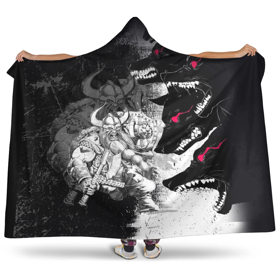 VikingStyle Hooded Blanket - Berserker and Wolf Red Eyes Home Set Hooded Blanket A35