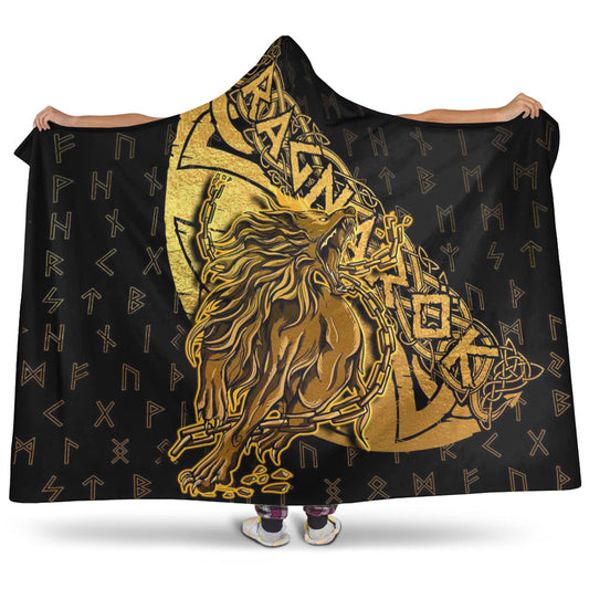 VikingStyle Hooded Blanket - Fenrir Ragnarok Gold Hooded Blanket A94