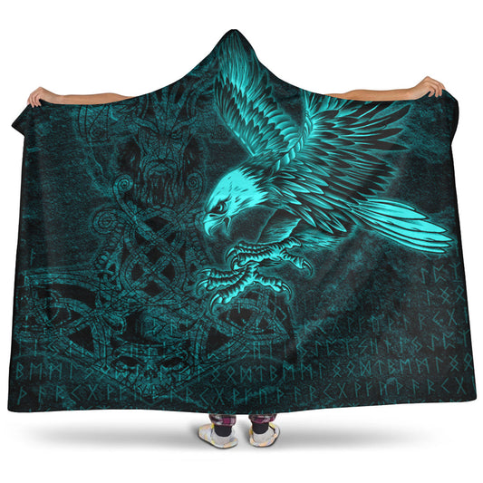 VikingStyle Hooded Blanket - Raven Mjolnir Turquoise Hooded Blanket A95