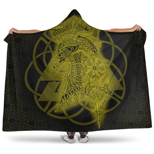 VikingStyle Hooded Blanket -Raven Valknut Gold Viking Homeset Hooded Blanket A95