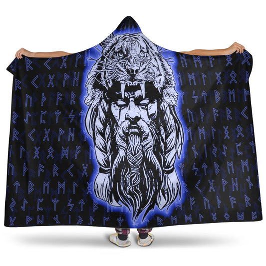 VikingStyle Hooded Blanket -Wolf Odin Viking Set Blue Hooded Blanket A95