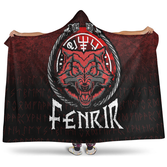 VikingStyle Hooded Blanket - Fenrir Wolf Runes Norse Vikings Hooded Blanket A7