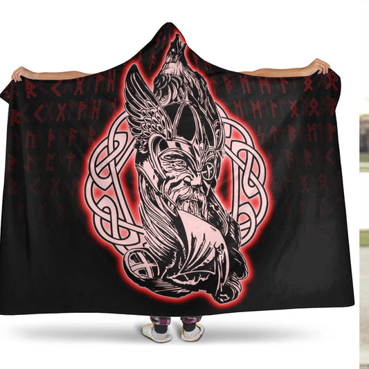 VikingStyle Hooded Blanket -Odin Raven Viking Set Red Hooded Blanket A95