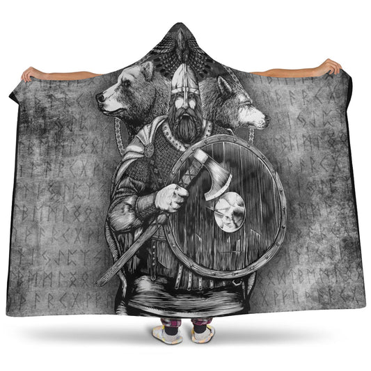 VikingStyle Hooded Blanket - Viking Odin Bear Raven Wolf Hooded Blanket A95