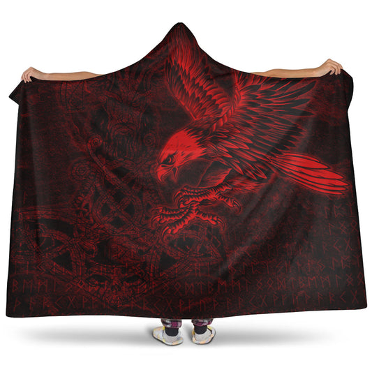 VikingStyle Hooded Blanket - Raven Mjolnir Red Hooded Blanket A95