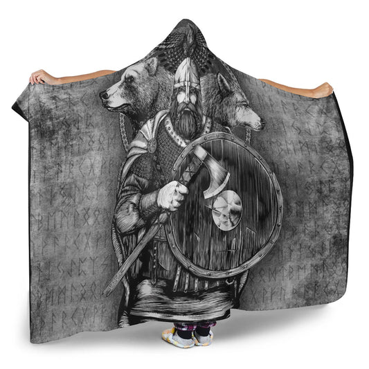 VikingStyle Hooded Blanket - Viking Odin Bear Raven Wolf Hooded Blanket A95